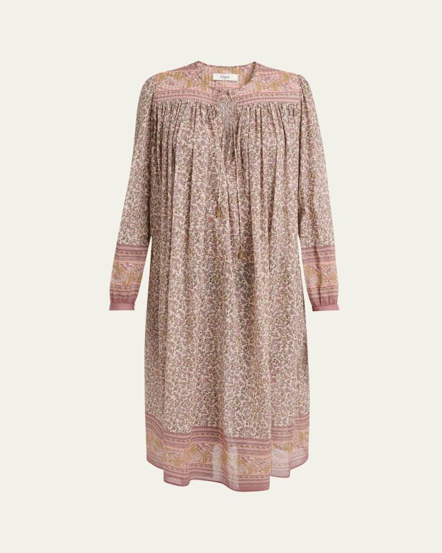 Pleated Floral & Paisley-Print Voile Midi Dress